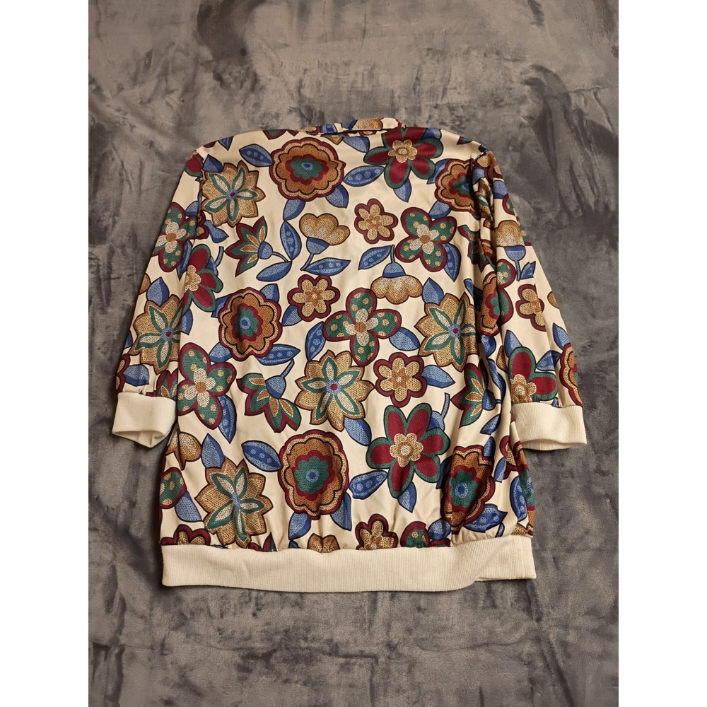 Blair Floral Polo Top Womens XL Cream Multi 3/4 Sleeve Ribbed Hem Retro 2031 - Picture 5 of 6